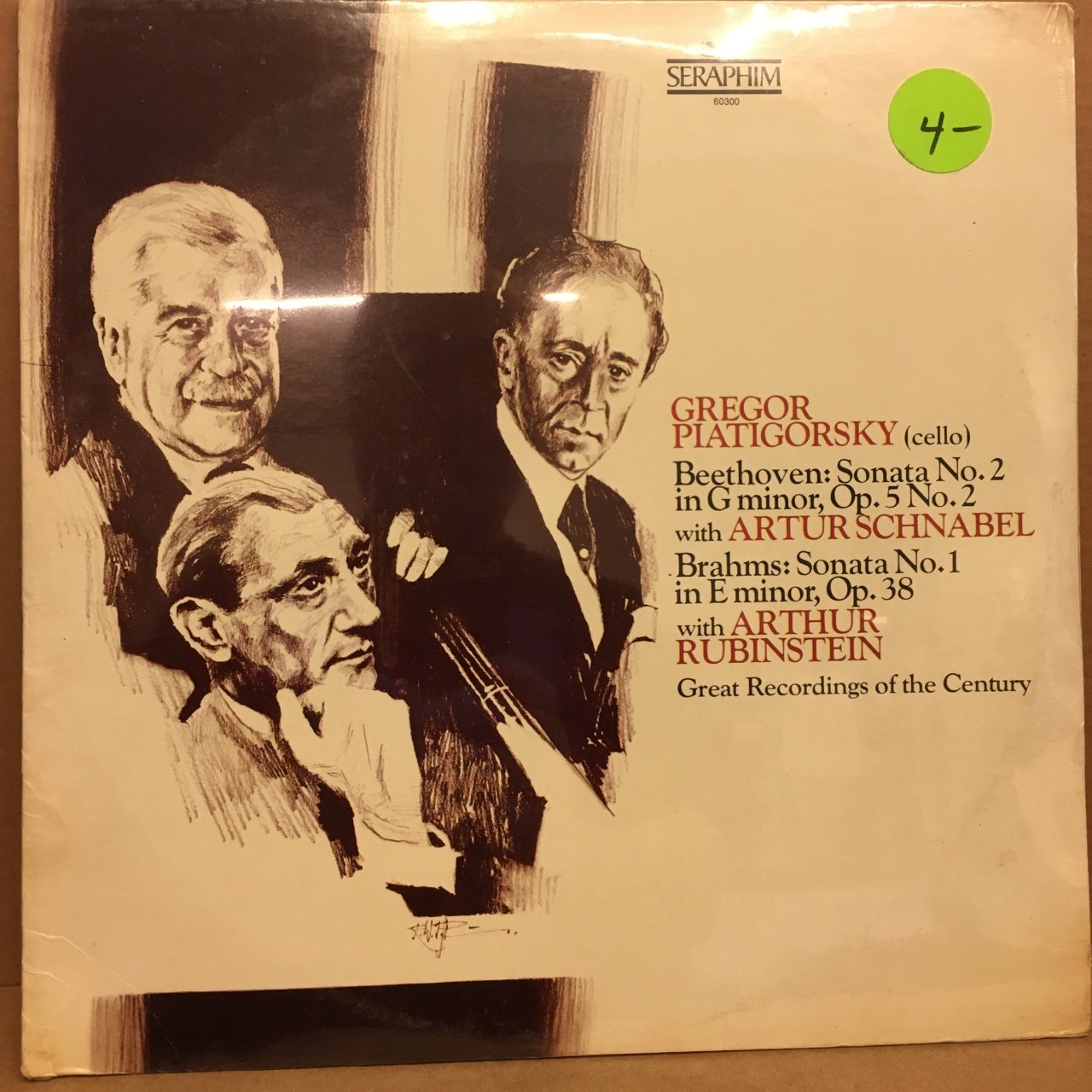 BEETHOVEN SONATA NO.2 BRAHMS SONATA NO.1 ARTHUR RUBINSTEIN GREGOR PIATIGORSKY SIFIR PLAK