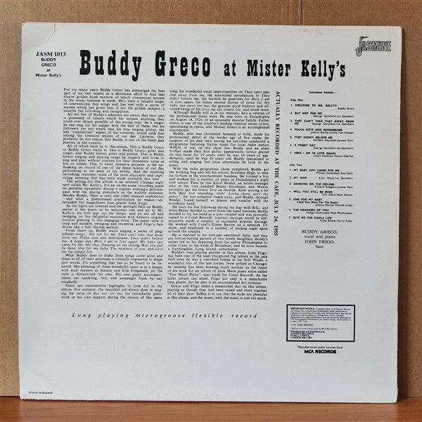 BUDDY GRECO – BUDDY GRECO AT MISTER KELLY'S (1956) - LP 2.EL PLAK