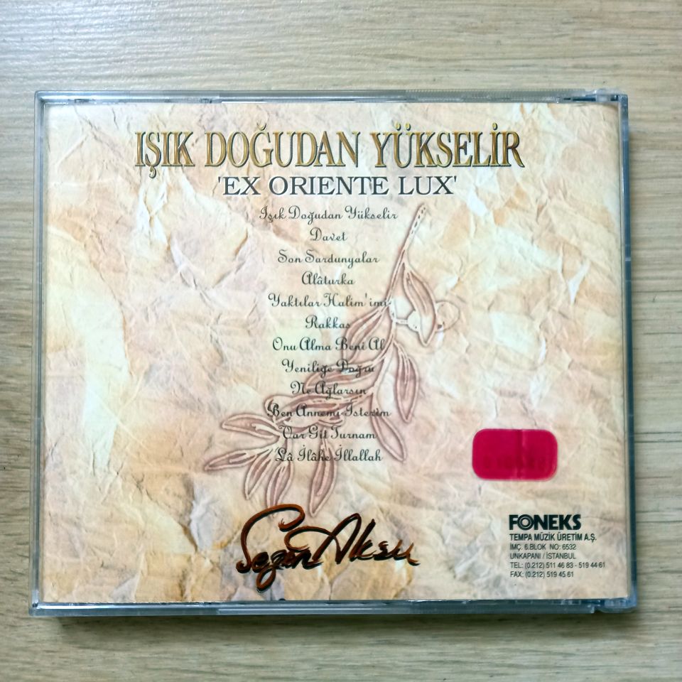 SEZEN AKSU – IŞIK DOĞUDAN YÜKSELİR 'EX ORIENTE LUX' (1995) - CD 2.EL