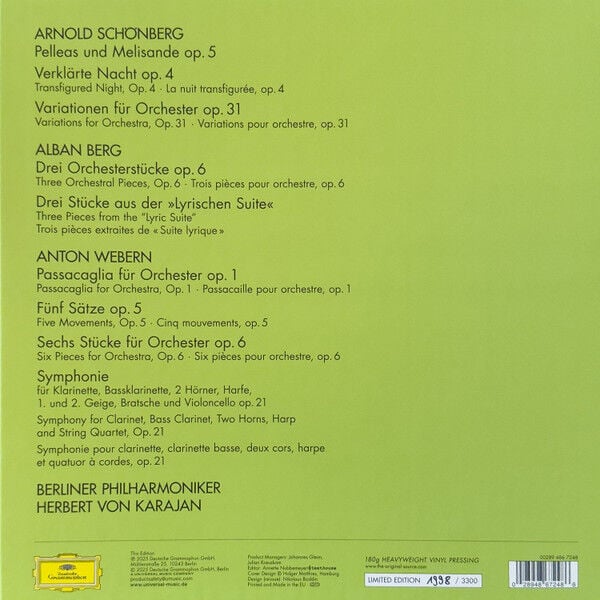 BERLINER PHILHARMONIKER - SCHOENBERG / BERG / WEBERN (1974) - 4xLP 2025 180GR EDITION SIFIR PLAK