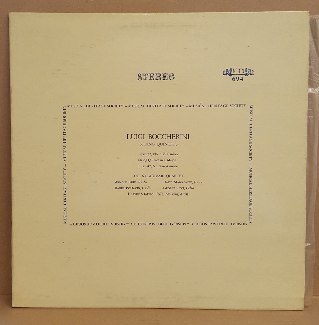 BOCCHERINI - STRING QUARTETS / STRADIVARI QUARTET (1966) - LP 2.EL PLAK