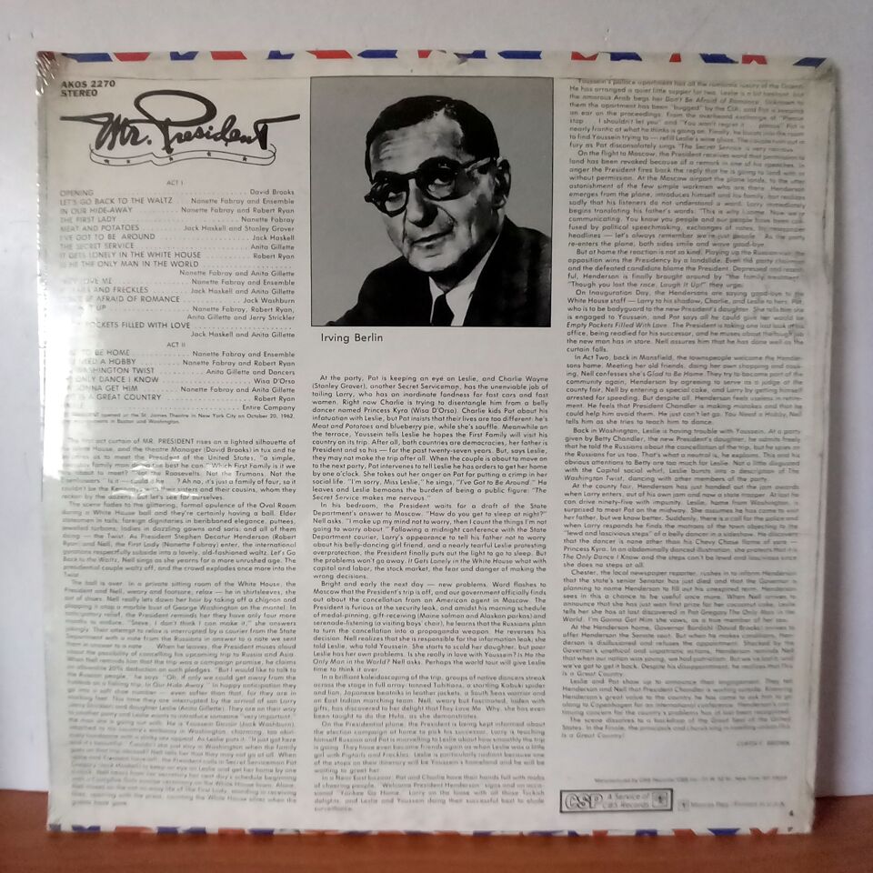 MR. PRESIDENT - NANETTE FABRAY, ROBERT RYAN AND THE ORIGINAL BROADWAY CAST (1962) - LP DÖNEM BASKI SIFIR PLAK