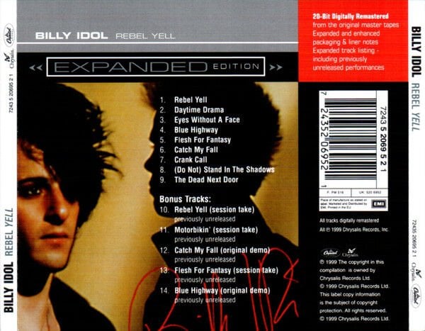 BILLY IDOL – REBEL YELL (1983) - CD REMASTERED 1999 REISSUE JEWEL CASE AMBALAJINDA SIFIR