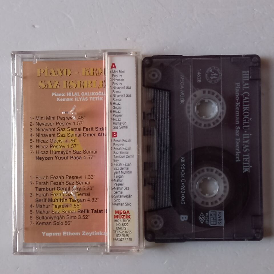 PİANO KEMAN SAZ ESERLERİ - HİLAL ÇALIKOĞLU, İLYAS TETİK (1995) - KASET 2.EL