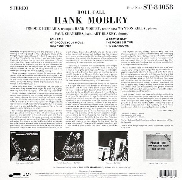HANK MOBLEY - ROLL CALL (1961) - LP 180GR 2025 EDITION BLUE NOTE CLASSIC VINYL SERIES SIFIR PLAK