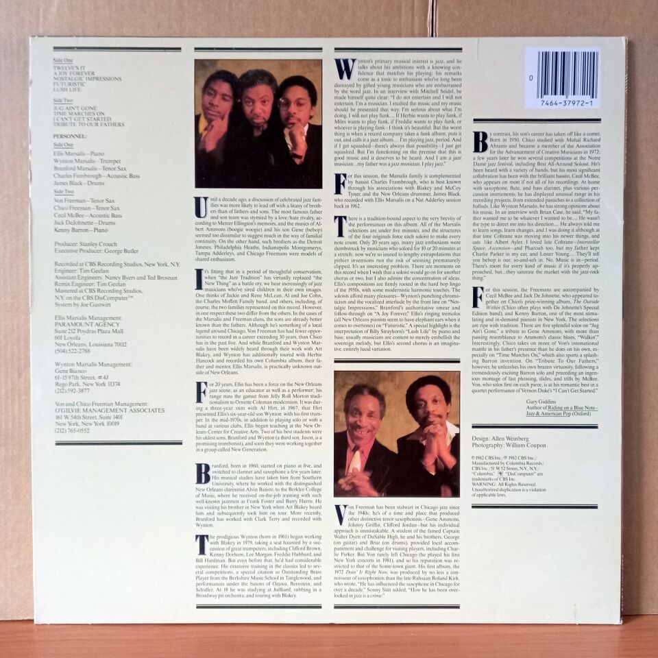 WYNTON MARSALIS, BRANFORD MARSALIS, ELLIS MARSALIS - CHICO FREEMAN, VON FREEMAN – FATHERS & SONS (1982) - LP 2.EL PLAK