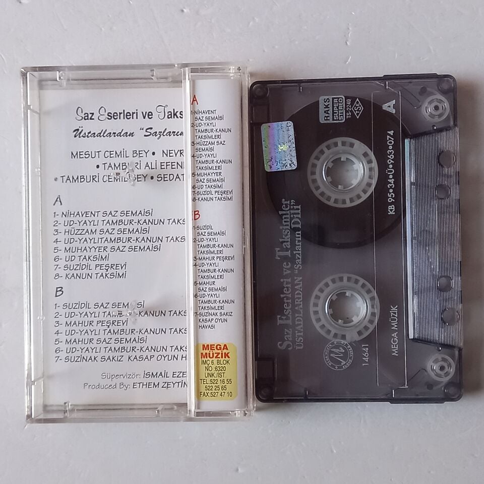 SAZ ESERLERİ VE TAKSİMLER / ÜSTADLARDAN SAZLARIN DİLİ - MESUT CEMİL BEY, TAMBURİ ALİ EFENDİ, TAMBURİ CEMİL BEY (1995) - KASET 2.EL