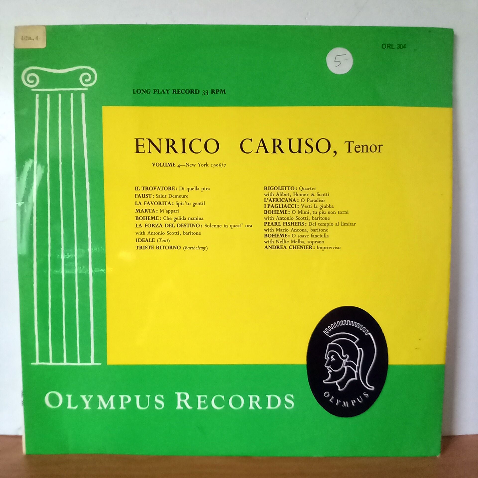 ENRICO CARUSO – ENRICO CARUSO VOLUME 4 - NEW YORK 1906/7 (1961) - LP 2.EL PLAK