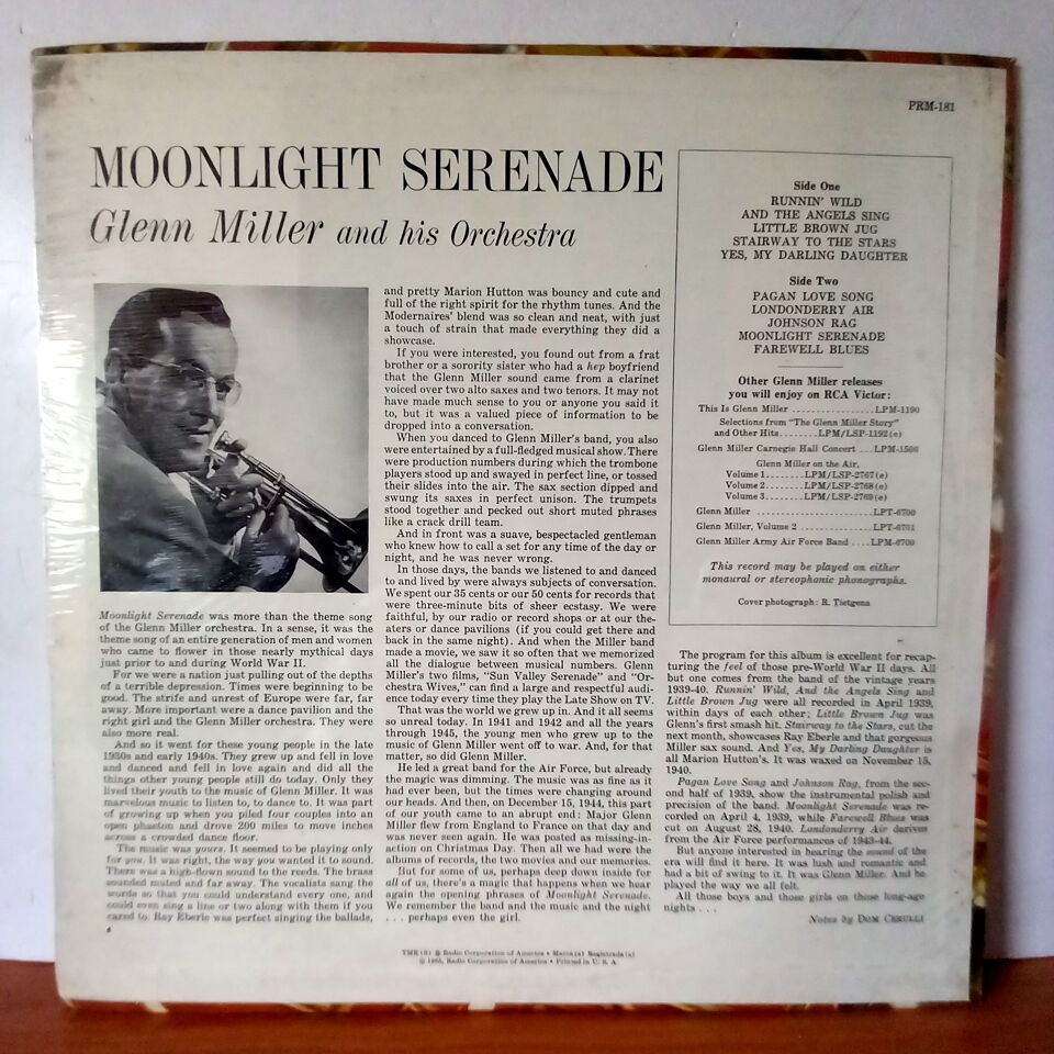 GLENN MILLER AND HIS ORCHESTRA – MOONLIGHT SERENADE (1965) - LP DÖNEM BASKI SIFIR PLAK