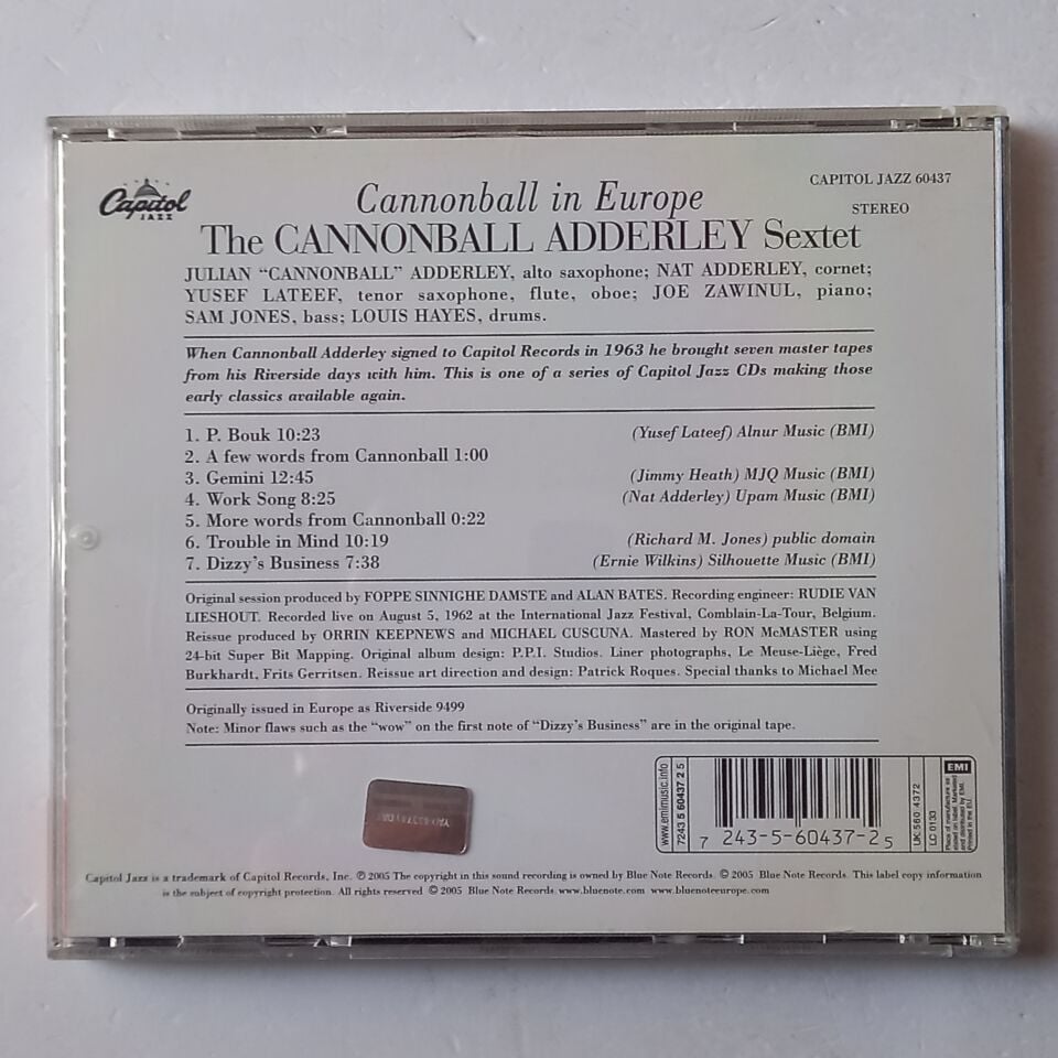 THE CANNONBALL ADDERLEY SEXTET – CANNONBALL IN EUROPE! (1963) - CD 2005 REMASTERED REISSUE 2.EL