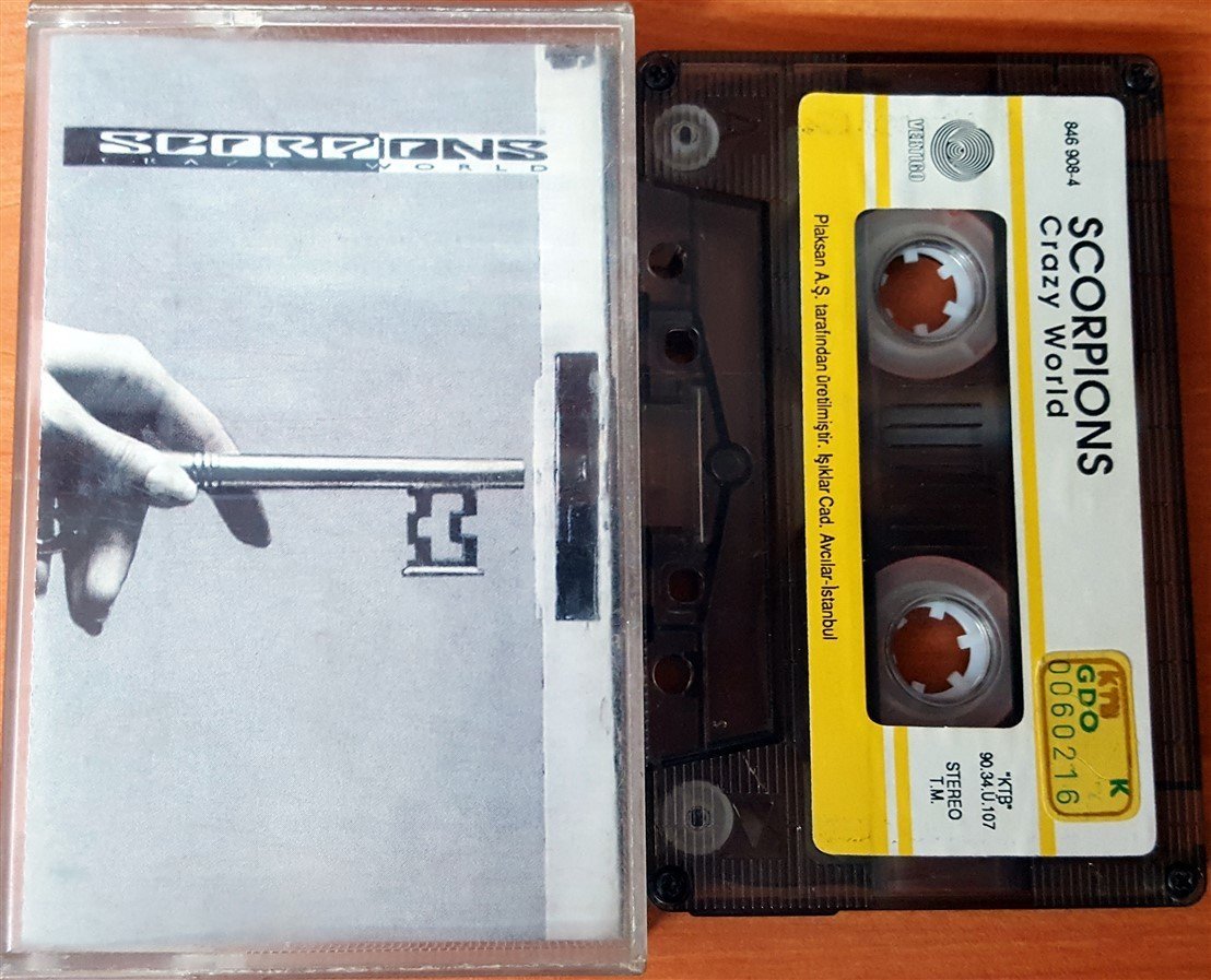 SCORPIONS - CRAZY WORLD (1990) PLAKSAN CASSETTE MADE IN TURKEY ''USED'' PAPER LABEL