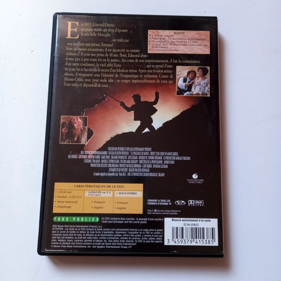 LA VENGEANCE DE MONTE CRISTO - JIM CAVIEZEL, GUY PEARCE, YÖN.: KEVIN REYNOLDS - DVD 2.EL TR ALTYAZI YOKTUR