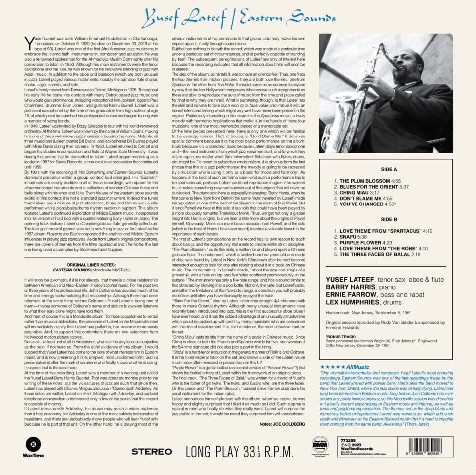 YUSEF LATEEF - EASTERN SOUNDS (1962) - LP 2022 REMASTERED REISSUE 180GR SIFIR PLAK