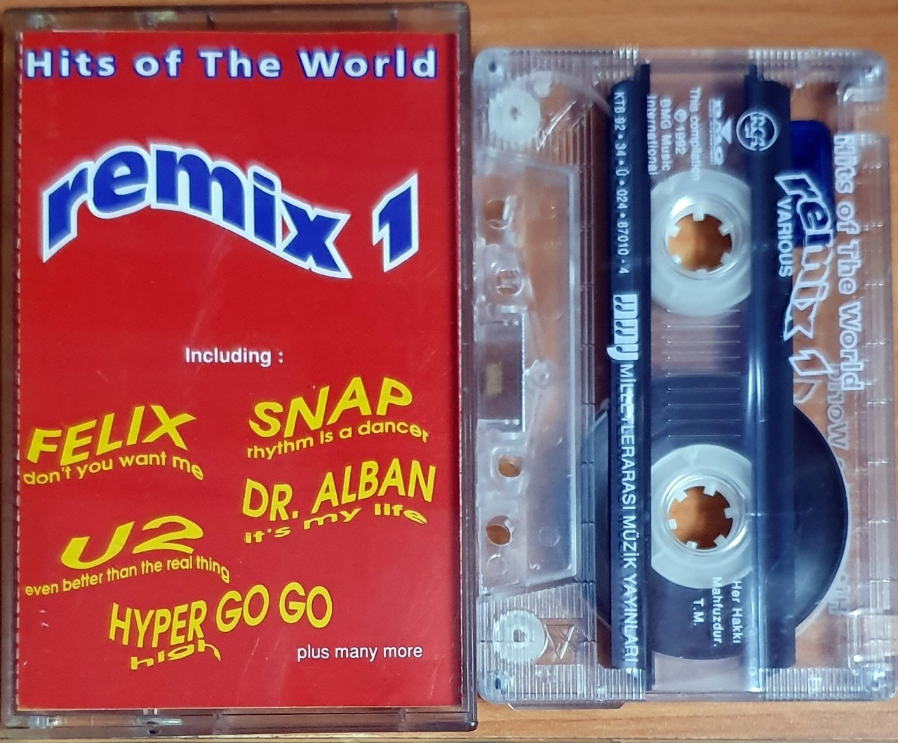 HITS OF THE WORLD / REMIX 1 / FELIX, SNAP, DR ALBAN, U2, HYPER GO GO (1992) - KASET MMY 2.EL
