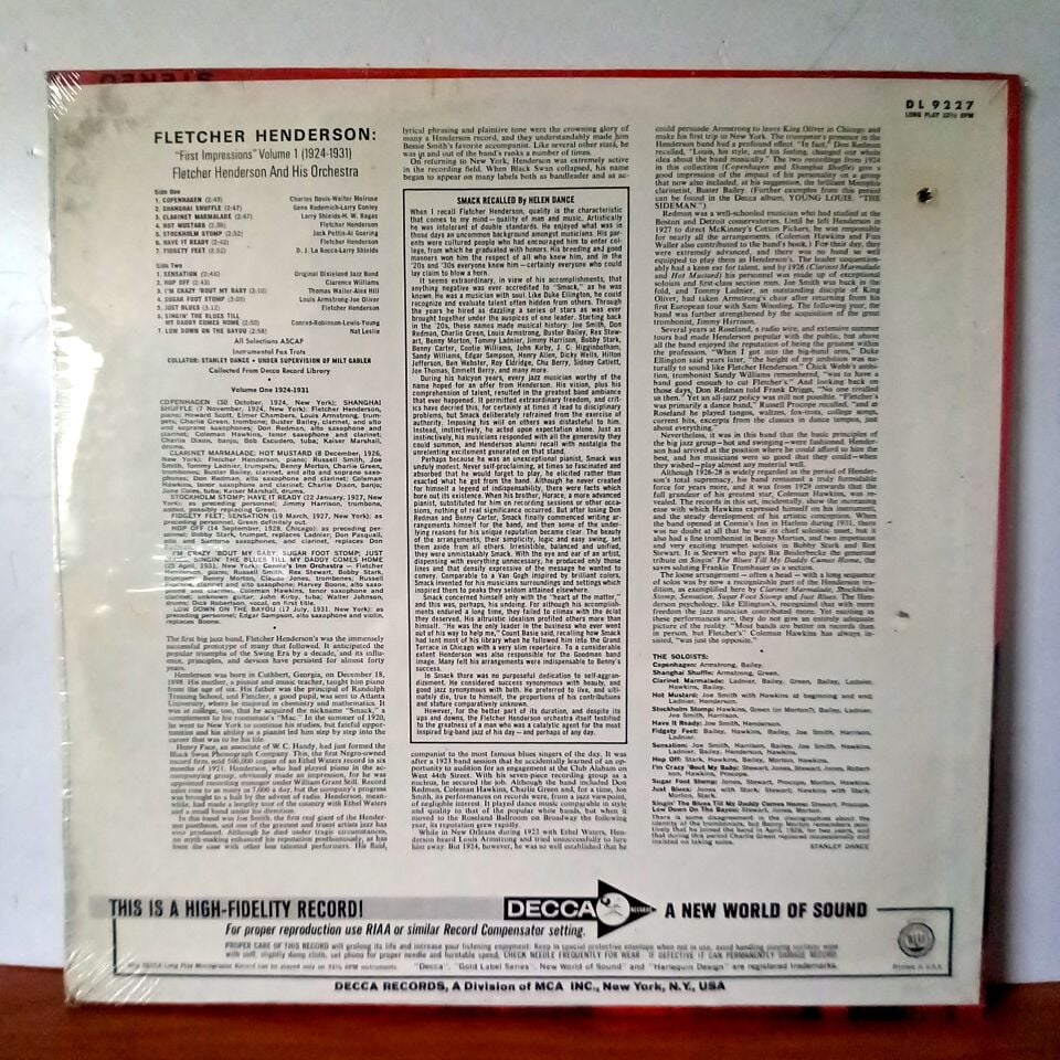 FLETCHER HENDERSON – FIRST IMPRESSIONS VOLUME 1 1924-1931 (1958) - LP DÖNEM BASKI SIFIR PLAK