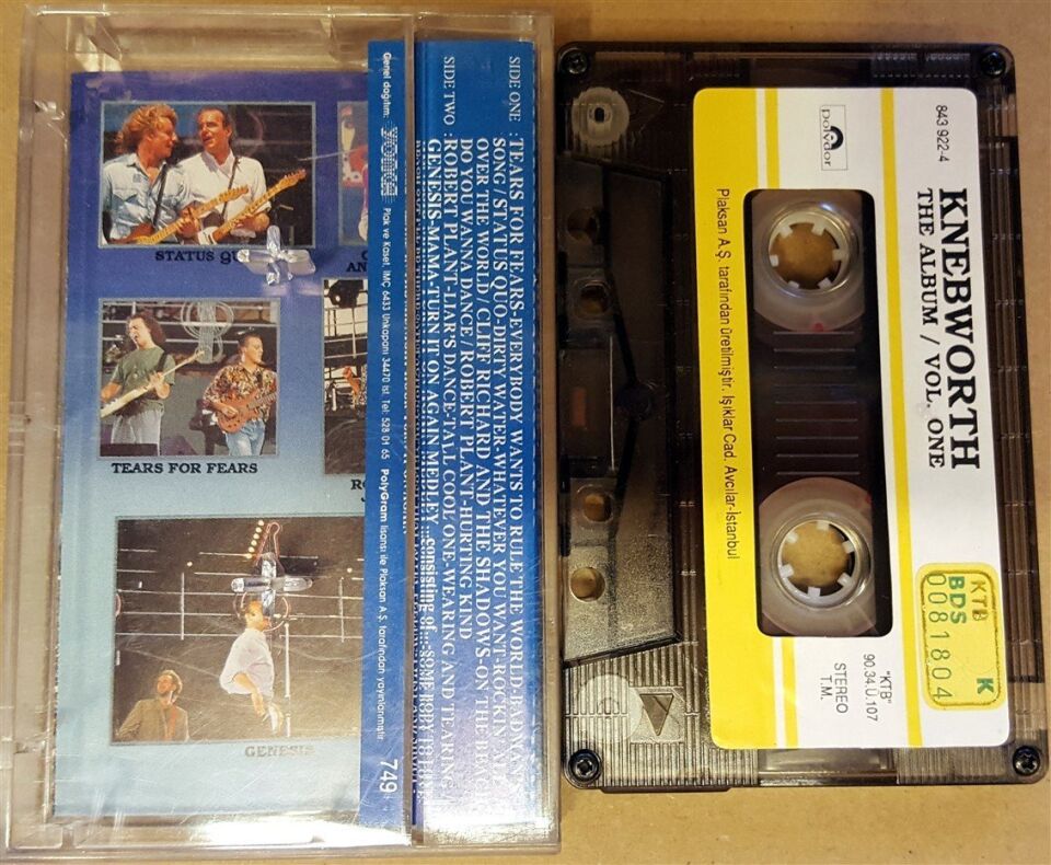 KNEBWORTH VOL 1 PINK FLOYD DIRE STRAITS ERIC CLAPTON ELTON JOHN  (1990) PLAKSAN CASSETTE MADE IN TURKEY ''USED'' PAPER LABEL