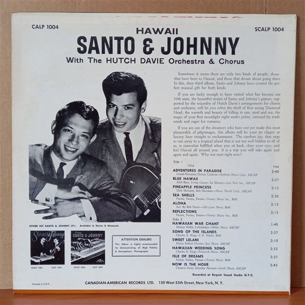 SANTO & JOHNNY – HAWAII (1961) - LP 2.EL PLAK