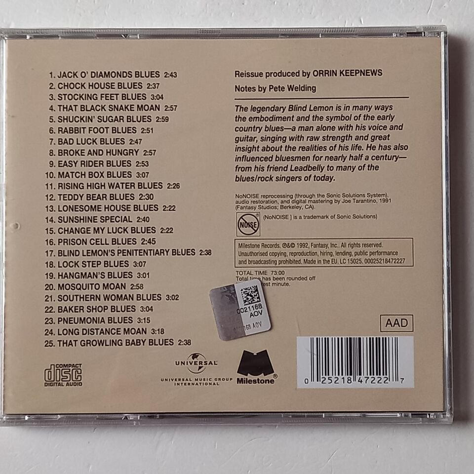BLIND LEMON JEFFERSON – BLIND LEMON JEFFERSON (1974) - CD 1992 REISSUE AMBALAJINDA SIFIR