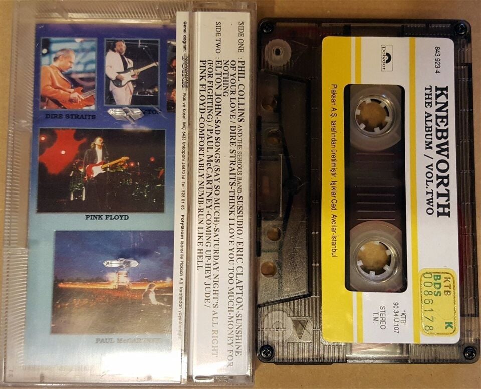 KNEBWORTH VOL 2 PINK FLOYD DIRE STRAITS ERIC CLAPTON ELTON JOHN  (1990) PLAKSAN CASSETTE MADE IN TURKEY ''USED'' PAPER LABEL