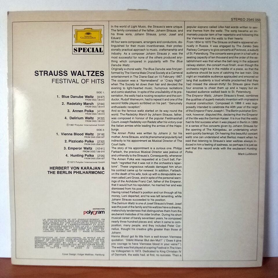 FESTIVAL OF HITS: STRAUSS WALTZES / HERBERT VON KARAJAN AND THE BERLIN PHILHARMONIC (1971) - LP 2.EL PLAK