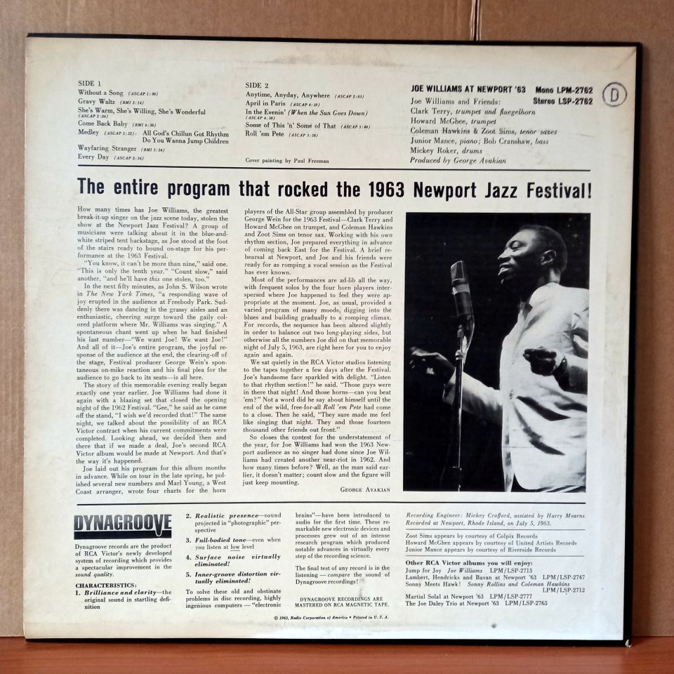 JOE WILLIAMS – JOE WILLIAMS AT NEWPORT '63 (1963) - LP 2.EL PLAK