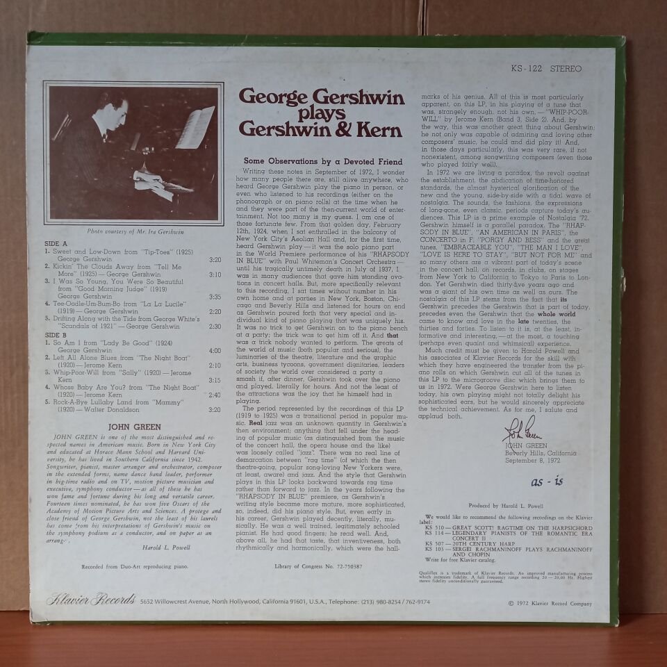 GEORGE GERSHWIN – GEORGE GERSHWIN PLAYS GERSHWIN & KERN (1974) - LP 2.EL PLAK