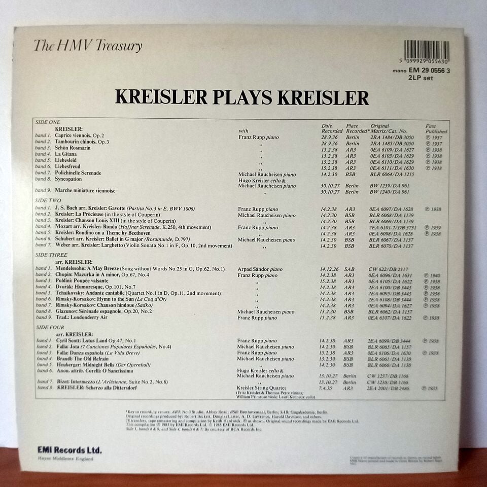 FRITZ KREISLER – KREISLER PLAYS KREISLER (1985) - LP 2.EL PLAK