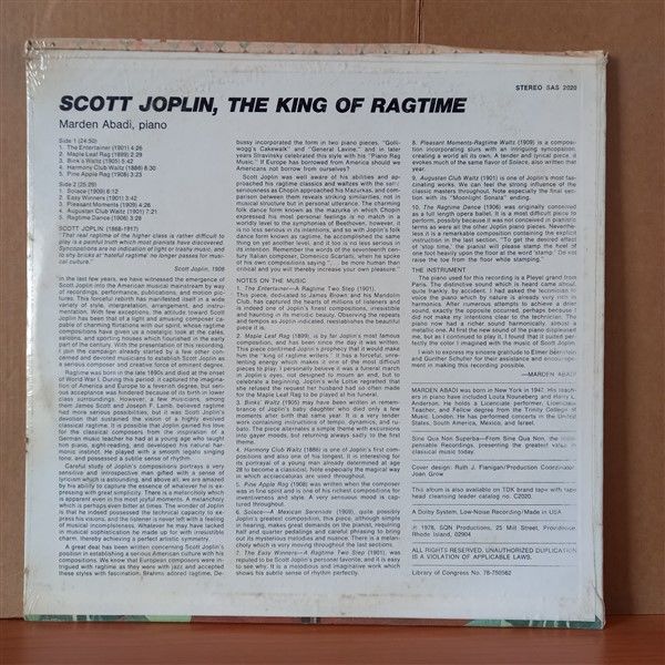 SCOTT JOPLIN / MARDEN ABADI – THE KING OF RAGTIME (1978) - LP DÖNEM BASKISI SIFIR PLAK