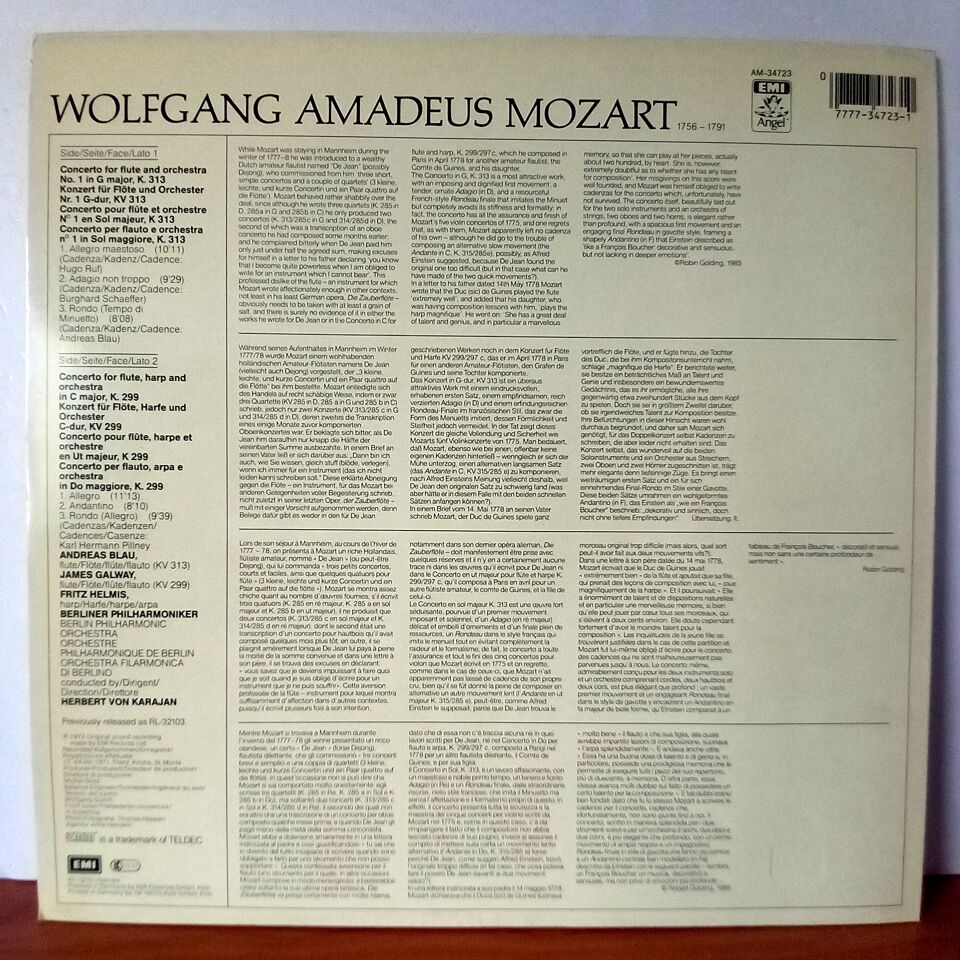 MOZART / KARAJAN CONDUCTS MOZART CONCERTOS / BERLIN PHILHARMONIC ORCHESTRA, ANDREAS BLAU, JAMES GALWAY, FRITZ HELMIS (1972) - LP 2.EL PLAK