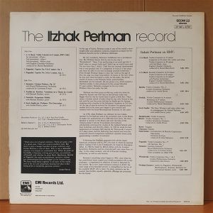 THE ITZHAK PERLMAN RECORD / MUSIC BY BACH, PAGANINI, SARASATE, TARTINI - LP 2.EL PLAK