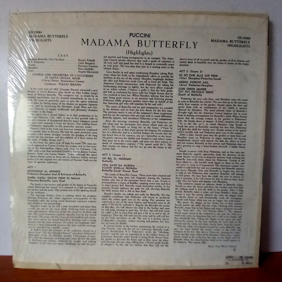 PUCCINI: MADAMA BUTTERFLY HIGHLIGHTS / RENATA TEBALDI AS BUTTERFLY CARLO BERGONZI 