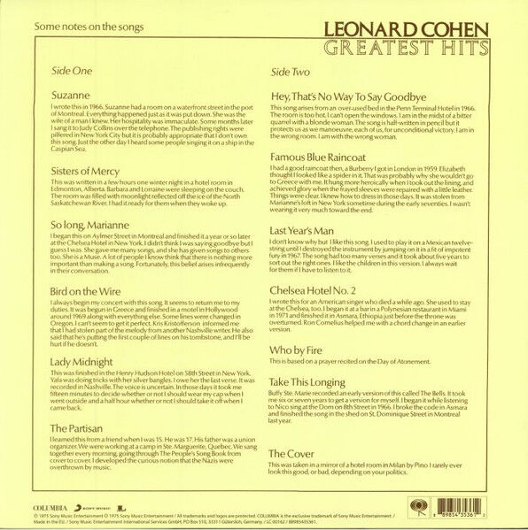 LEONARD COHEN - GREATEST HITS (1975) - LP 180GR 2018 EDITION SIFIR PLAK