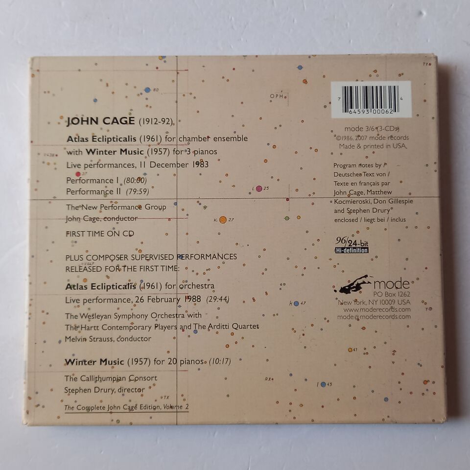 JOHN CAGE – ATLAS ECLIPTICALIS WITH WINTER MUSIC (1986) - 3CD CARDBOARD 2007 REMASTERED REISSUE 2.EL