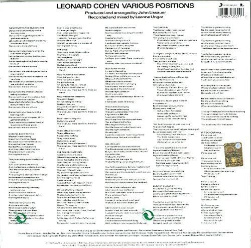 LEONARD COHEN - VARIOUS POSITIONS (1984) - LP 2017 EDITION SIFIR PLAK