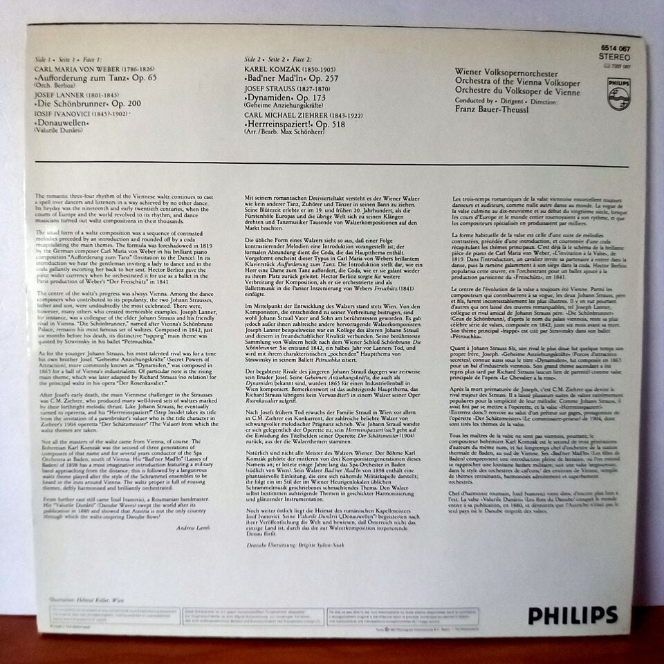 FAMOUS WALTZES VOLUME 1 / WIENER VOLKSOPERNORCHESTER, FRANZ BAUER-THEUSSL (1981) - LP 2.EL PLAK