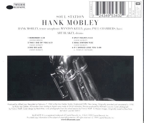 HANK MOBLEY – SOUL STATION (1960) - CD REMASTERED 1999 REISSUE JEWEL CASE AMBALAJINDA SIFIR