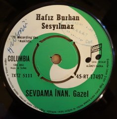 HAFIZ BURHAN SESYILMAZ - SÖYLEYİN GÜNEŞE / SEVDAMA İNAN -  7'' 45 DEVİR KAPAKSIZ GAZEL 2.EL PLAK
