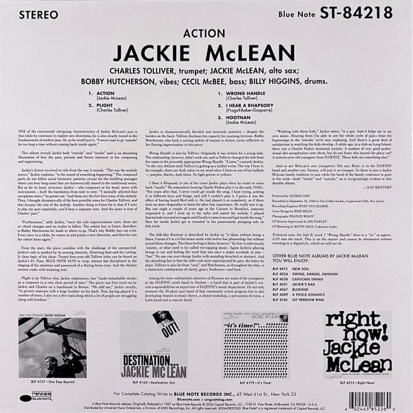 JACKIE MCLEAN - ACTION (1967) - LP BLUE NOTE TONE POET SERIES 180GR 2024 EDITION SIFIR PLAK