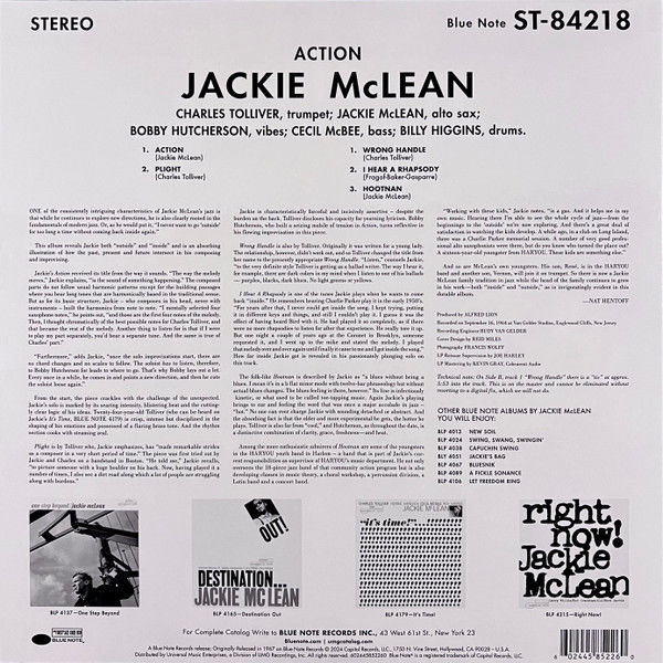 JACKIE MCLEAN - ACTION (1967) - LP BLUE NOTE TONE POET SERIES 180GR 2024 EDITION SIFIR PLAK