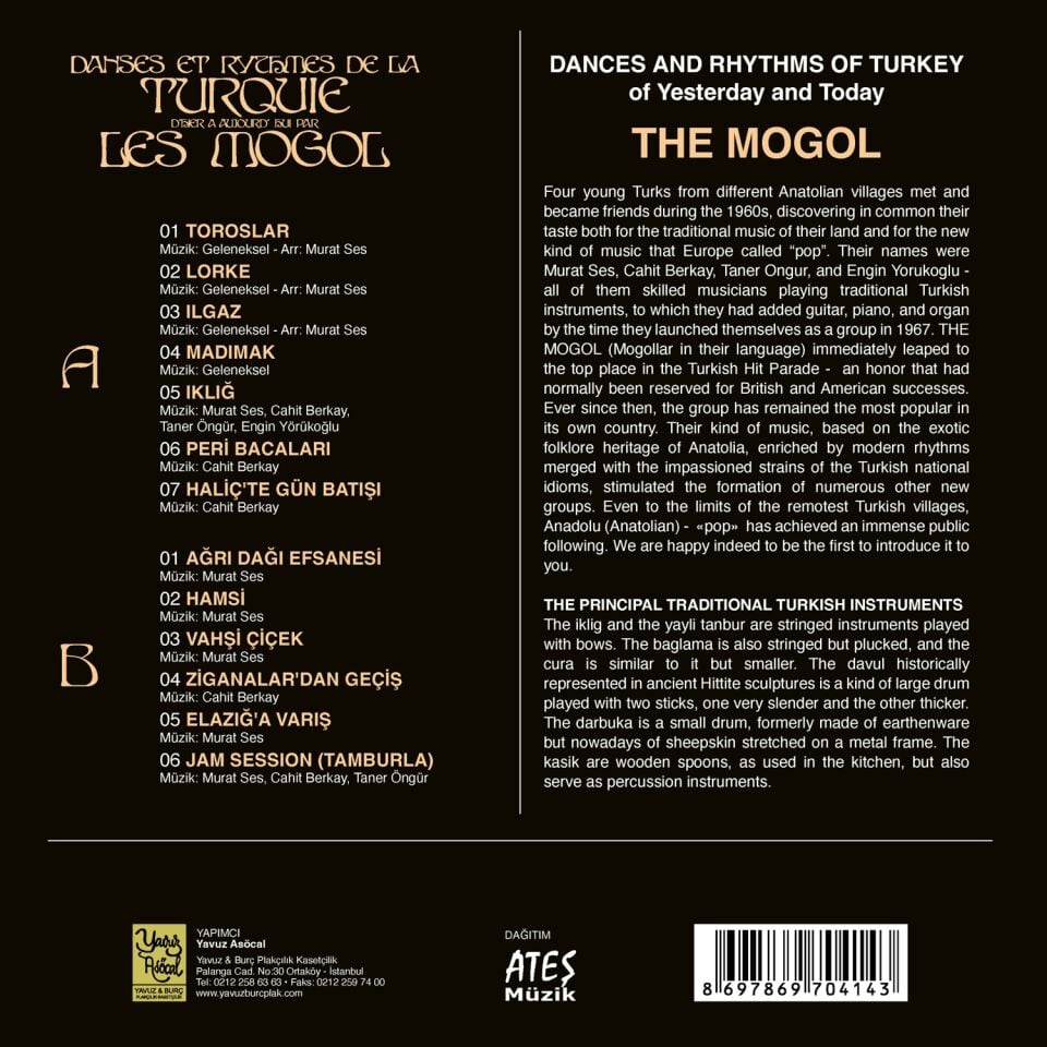 MOĞOLLAR (LES MOGOL) - DANSES ET RYTHMES DE LA TURQUIE D'HIER A AUJOURD'HUI PAR (1971) - LP 2023 BASIM SIFIR PLAK