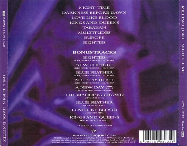 KILLING JOKE – NIGHT TIME (1985) - CD REMASTERED 2007 REISSUE JEWEL CASE AMBALAJINDA SIFIR