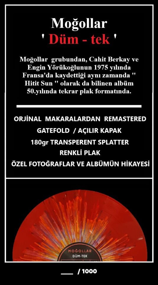MOĞOLLAR - DÜM TEK (1975) - LP 2026 BASIM SINIRLI SAYIDA RENKLİ SIFIR PLAK