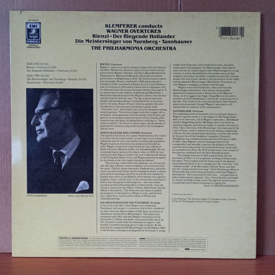 WAGNER: WAGNER OVERTURES (RIENZI • DER FLIEGENDE HOLLÄNDER • DIE MEISTERSINGER • TANNHAUSER) / OTTO KLEMPERER, PHILHARMONIA ORCHESTRA (1985) - LP 2.EL PLAK