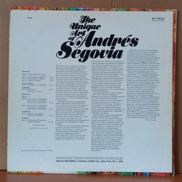ANDRES SEGOVIA – THE UNIQUE ART OF ANDRES SEGOVIA (1969) - LP 2. EL PLAK