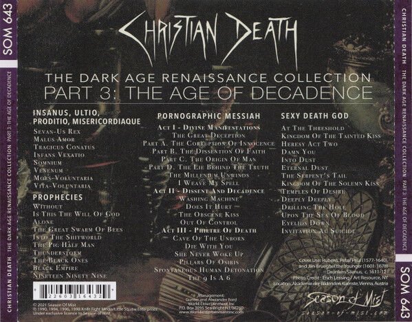 CHRISTIAN DEATH – THE DARK AGE RENAISSANCE COLLECTION PART 3: THE AGE OF DECADENCE (2021) - 4CD AMBALAJINDA SIFIR