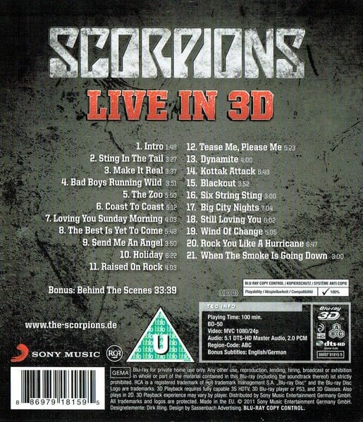 SCORPIONS – LIVE IN 3D / GET YOUR STING & BLACKOUT (2011)  - BLU-RAY AMBALAJINDA SIFIR