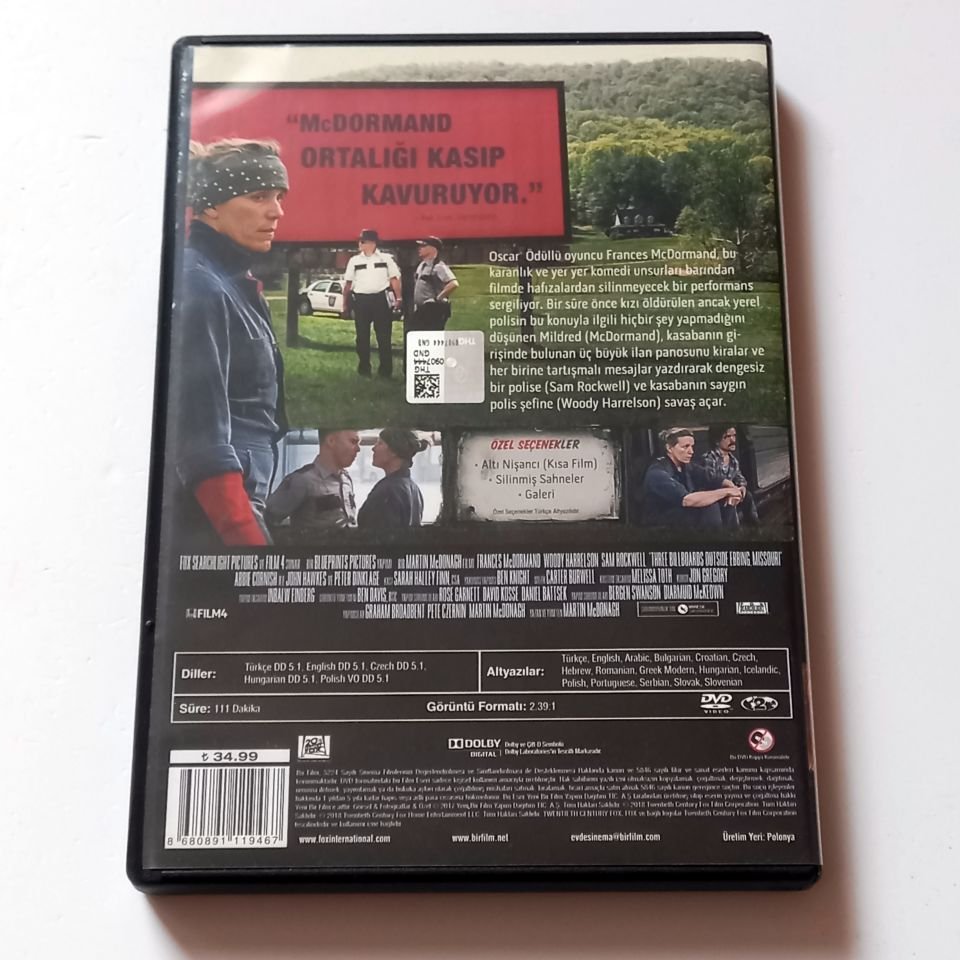 ÜÇ BILLBOARD EBBING ÇIKIŞI, MISSOURI - THREE BILLBOARDS OUTSIDE EBBING, MISSOURI - FRANCES MCDORMAND, WOODY HARRELSON, SAM ROCKWELL, YÖN.: MARTIN MCDONAGH - DVD 2.EL