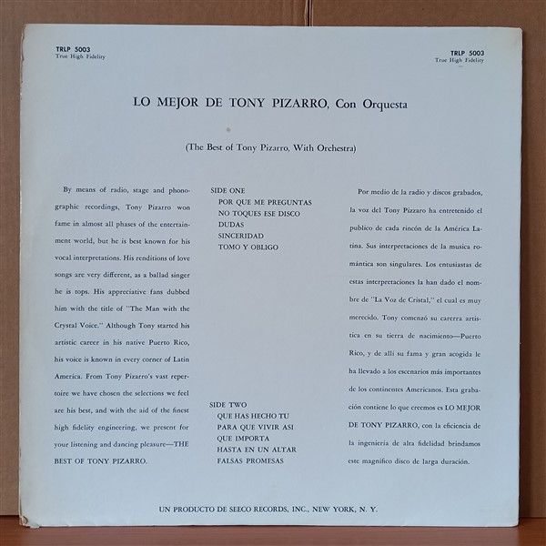 TONY PIZARRO – LO MEJOR DE TONY PIZARRO CON ORQUESTA - LP 2. EL PLAK