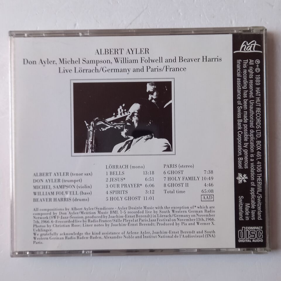 ALBERT AYLER – LIVE LÖRRACH/GERMANY AND PARIS/FRANCE (1982) - CD 1989 REISSUE 2.EL