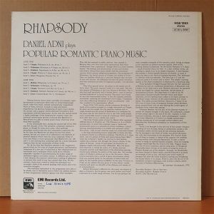 RHAPSODY / DANIEL ADNI PLAYS POPULAR ROMANTIC PIANO WORKS INCLUDING CHOPIN, SCHUMANN, SCHUBERT, LISZT, BRAHMS (1975) - LP 2.EL PLAK